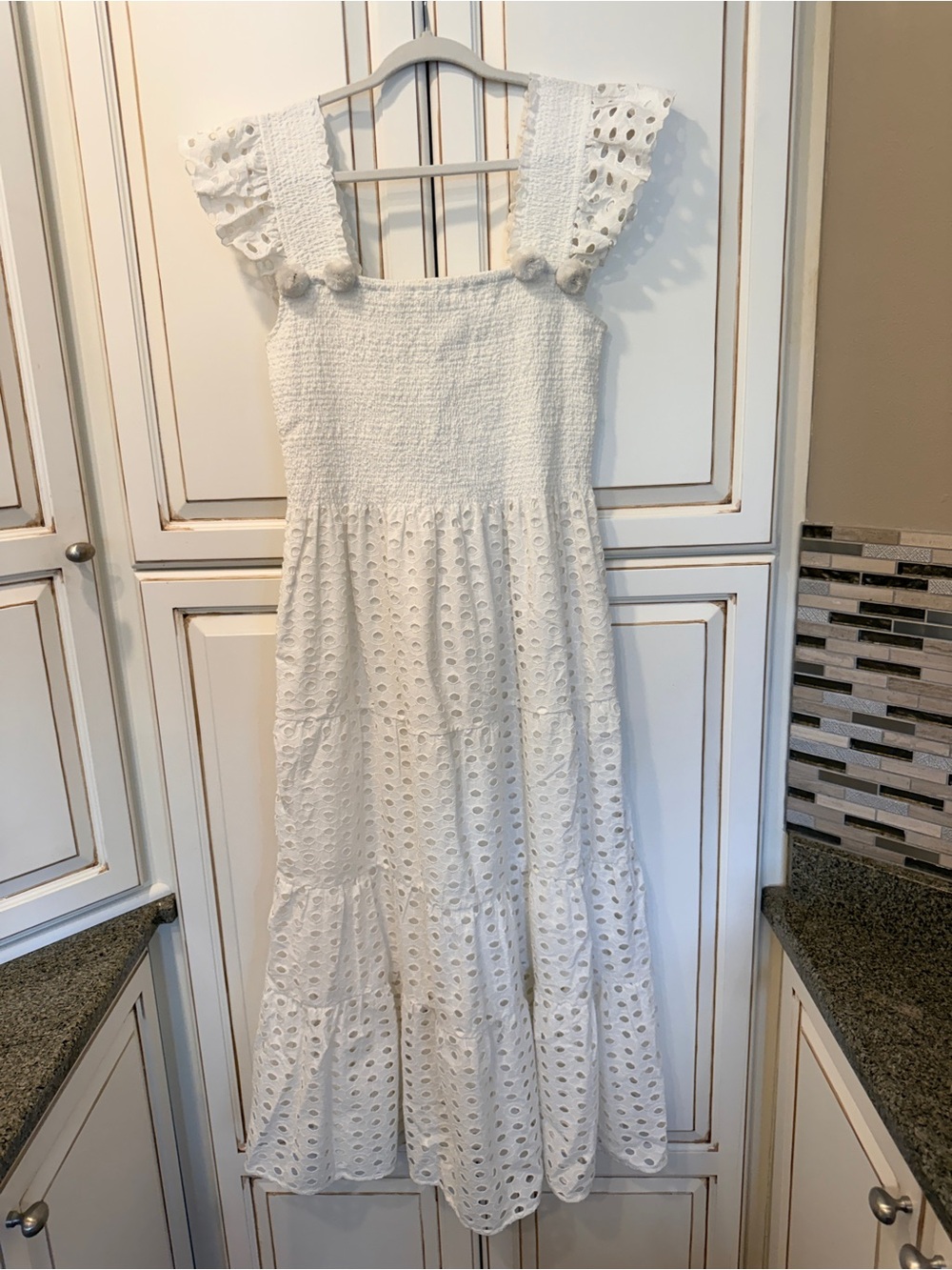 Figue Madi Embroidered Eyelet Midi Dress White Cotton- Size M